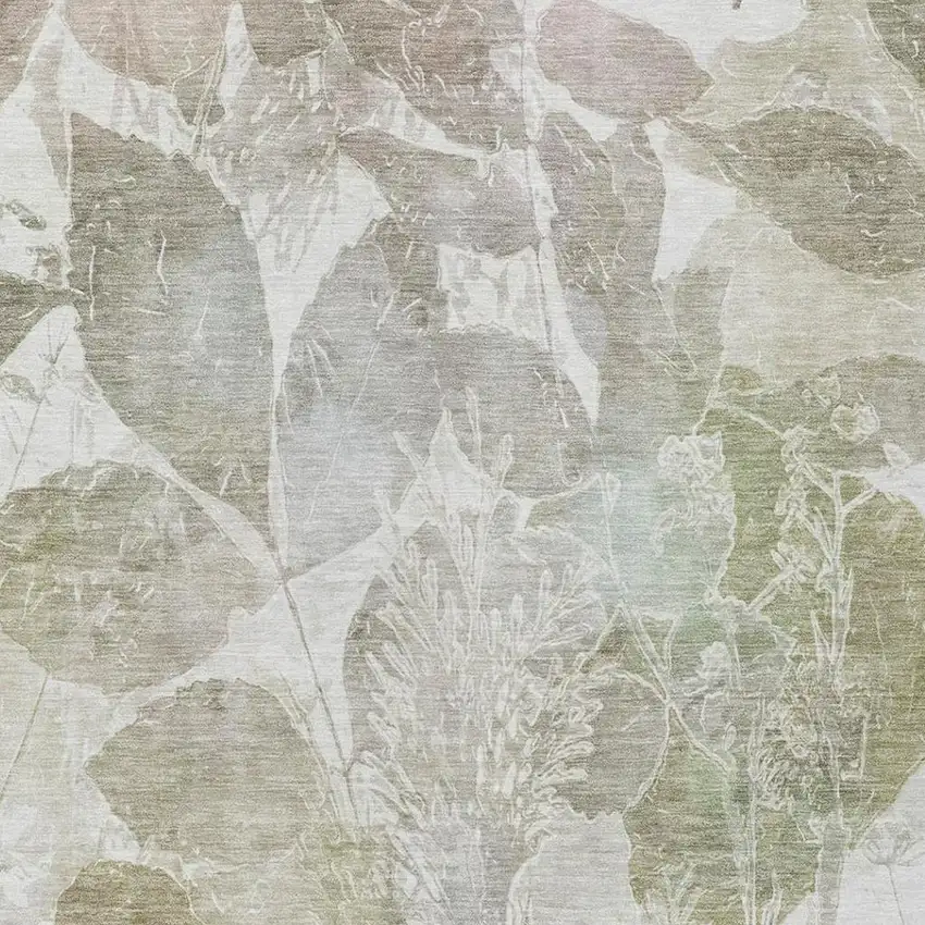 Taupe And Brown Botanical Leaves Washable Indoor Outdoor Area Rug Photo 9