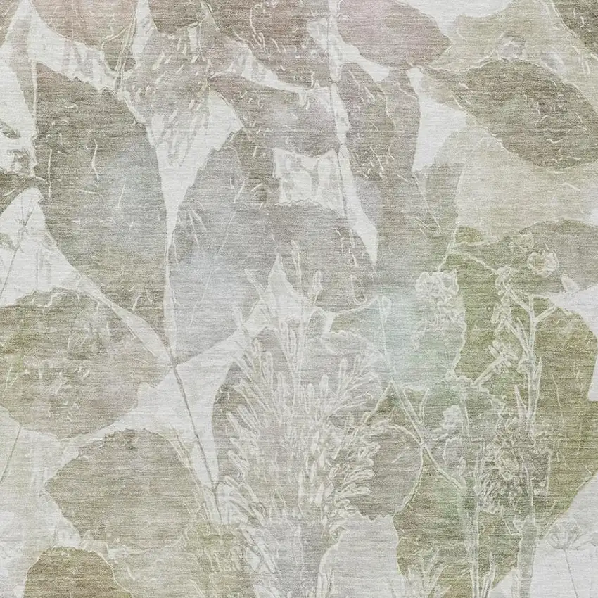 Taupe And Brown Botanical Leaves Washable Indoor Outdoor Area Rug Photo 1