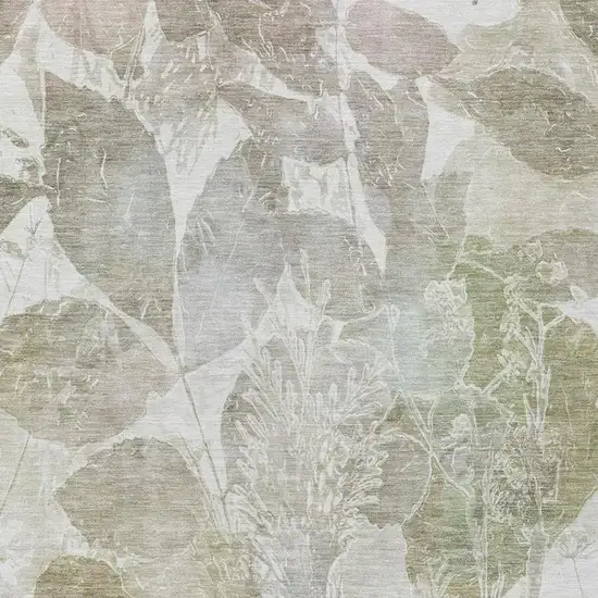 Taupe And Brown Botanical Leaves Washable Indoor Outdoor Area Rug Photo 4
