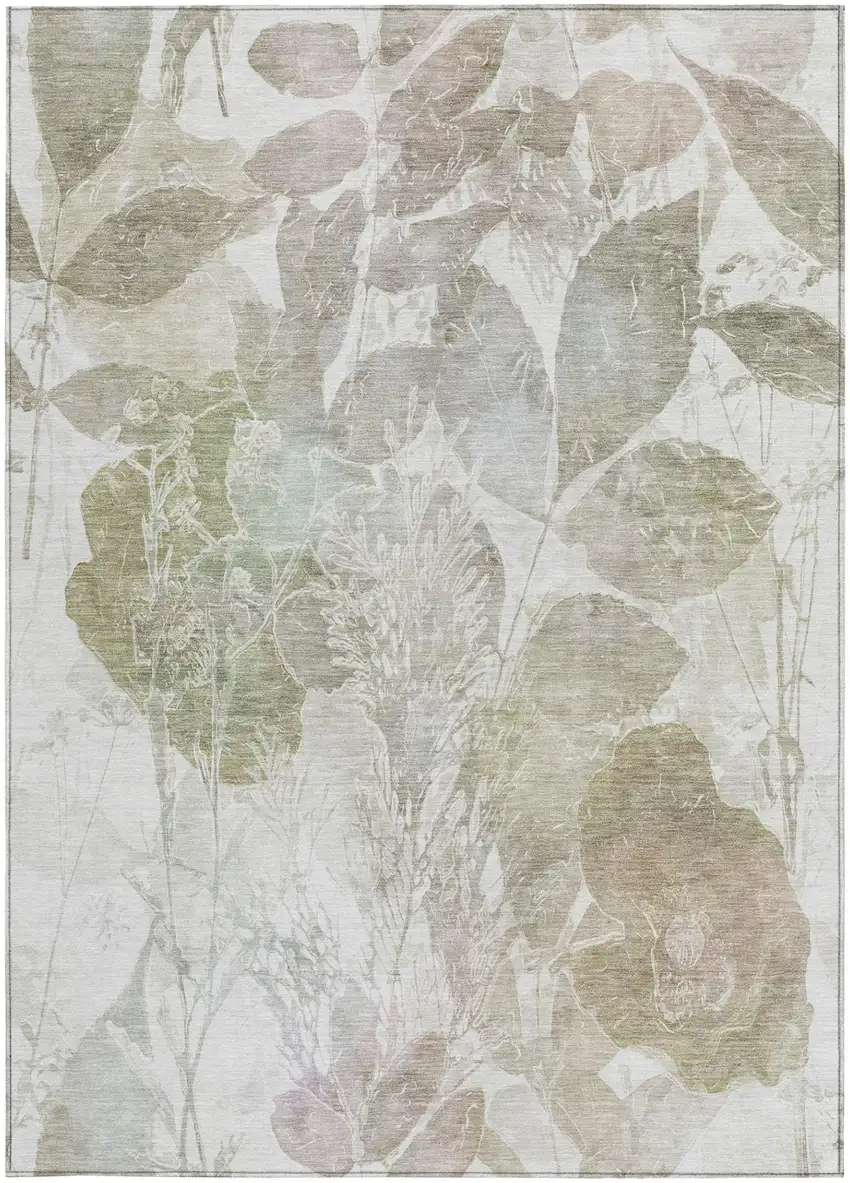 Taupe And Brown Botanical Leaves Washable Indoor Outdoor Area Rug Photo 2