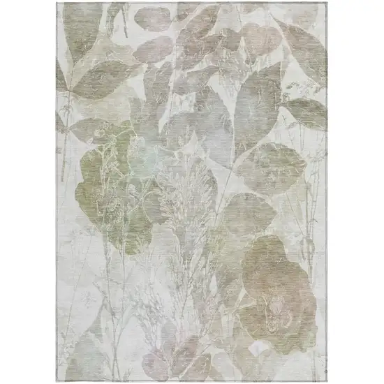 Taupe And Brown Botanical Leaves Washable Indoor Outdoor Area Rug Photo 2