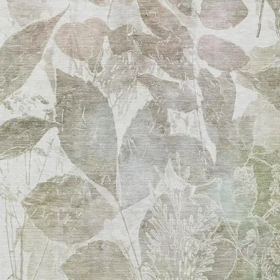 Taupe And Brown Botanical Leaves Washable Indoor Outdoor Area Rug Photo 7