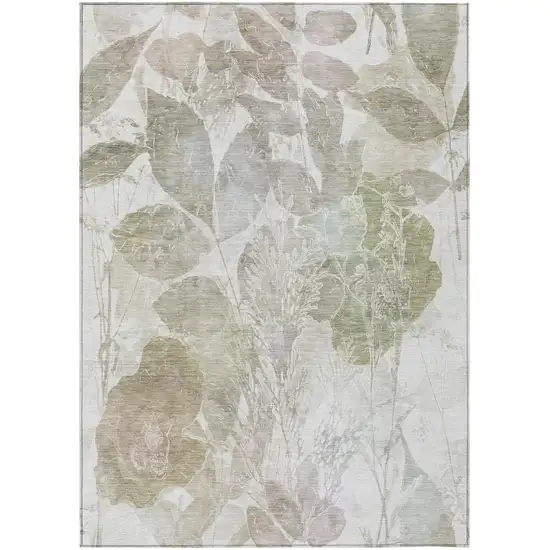 Taupe And Brown Botanical Leaves Washable Indoor Outdoor Area Rug Photo 3
