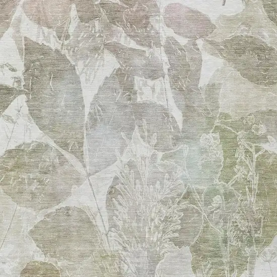 Taupe And Brown Botanical Leaves Washable Indoor Outdoor Area Rug Photo 5