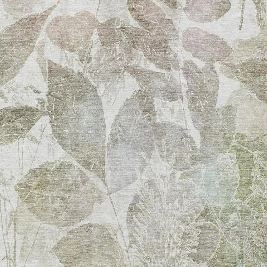 Taupe And Brown Botanical Leaves Washable Indoor Outdoor Area Rug Photo 9