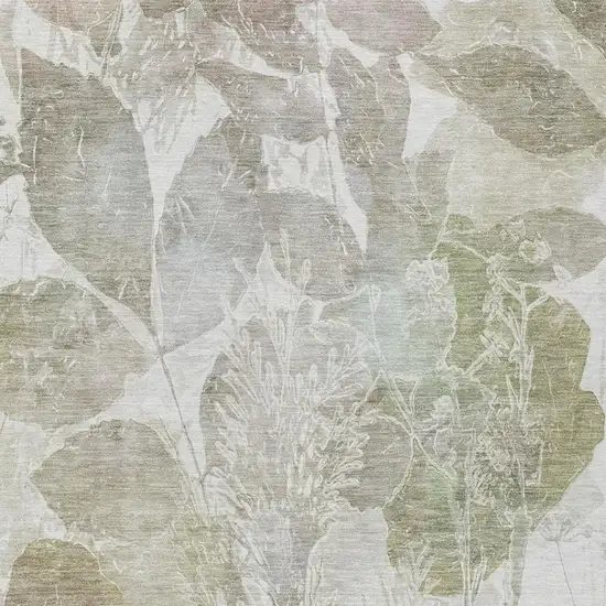 Taupe And Brown Botanical Leaves Washable Indoor Outdoor Area Rug Photo 1