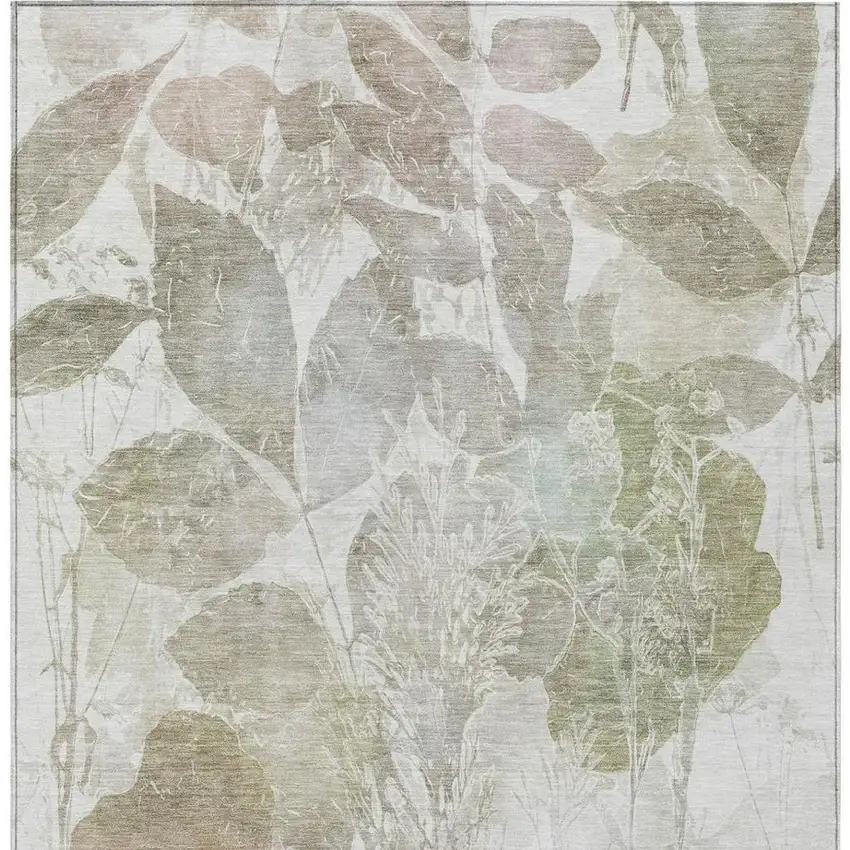 Taupe And Brown Botanical Leaves Washable Indoor Outdoor Area Rug Photo 6