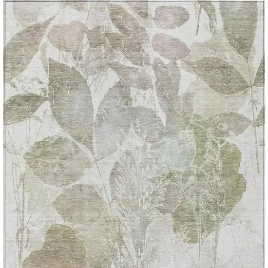 Taupe And Brown Botanical Leaves Washable Indoor Outdoor Area Rug Photo 6