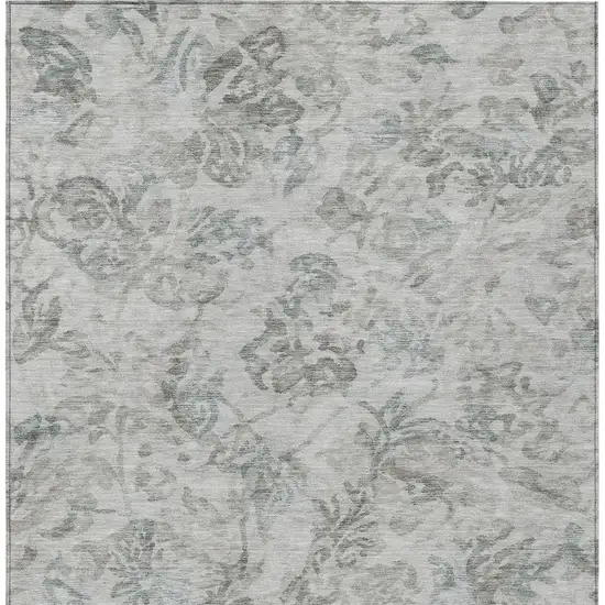 Taupe And Brown Floral Washable Indoor Outdoor Area Rug Photo 4