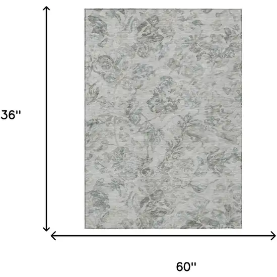 Taupe And Brown Floral Washable Indoor Outdoor Area Rug Photo 7