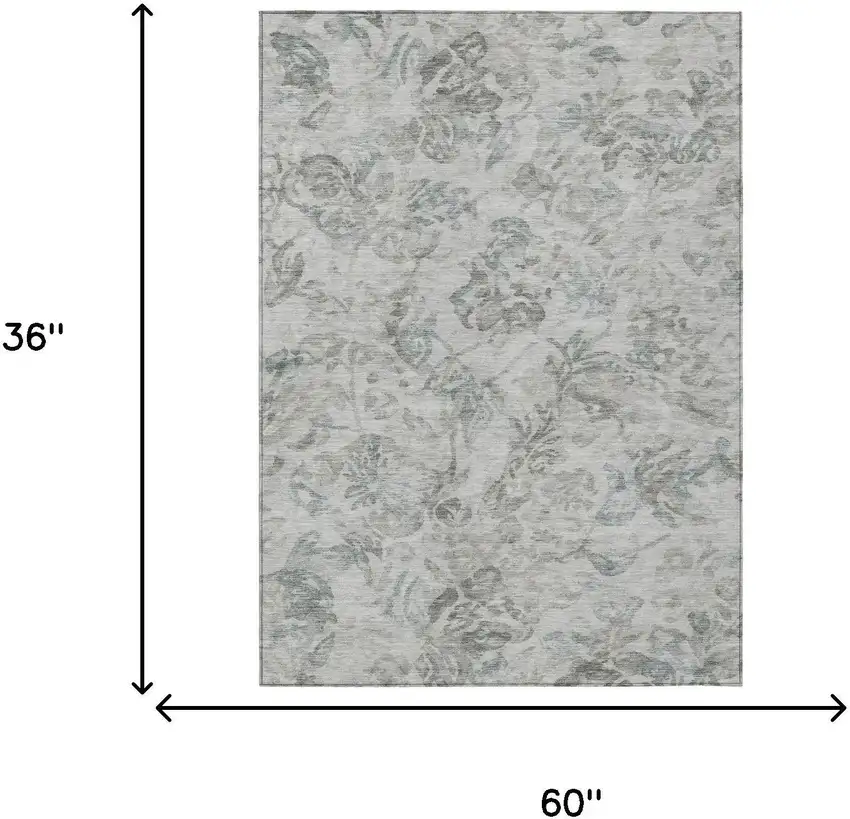 Taupe And Brown Floral Washable Indoor Outdoor Area Rug Photo 7