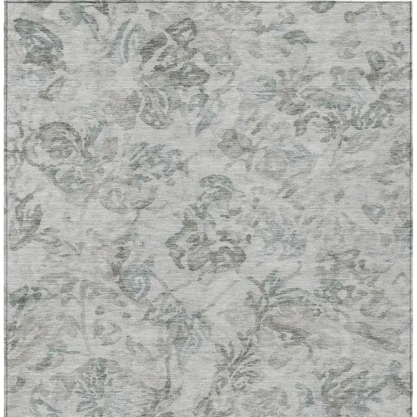 Taupe And Brown Floral Washable Indoor Outdoor Area Rug Photo 4