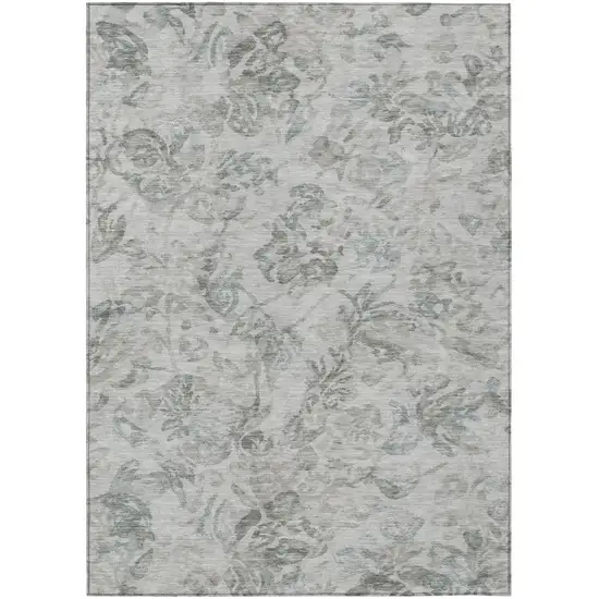 Taupe And Brown Floral Washable Indoor Outdoor Area Rug Photo 2
