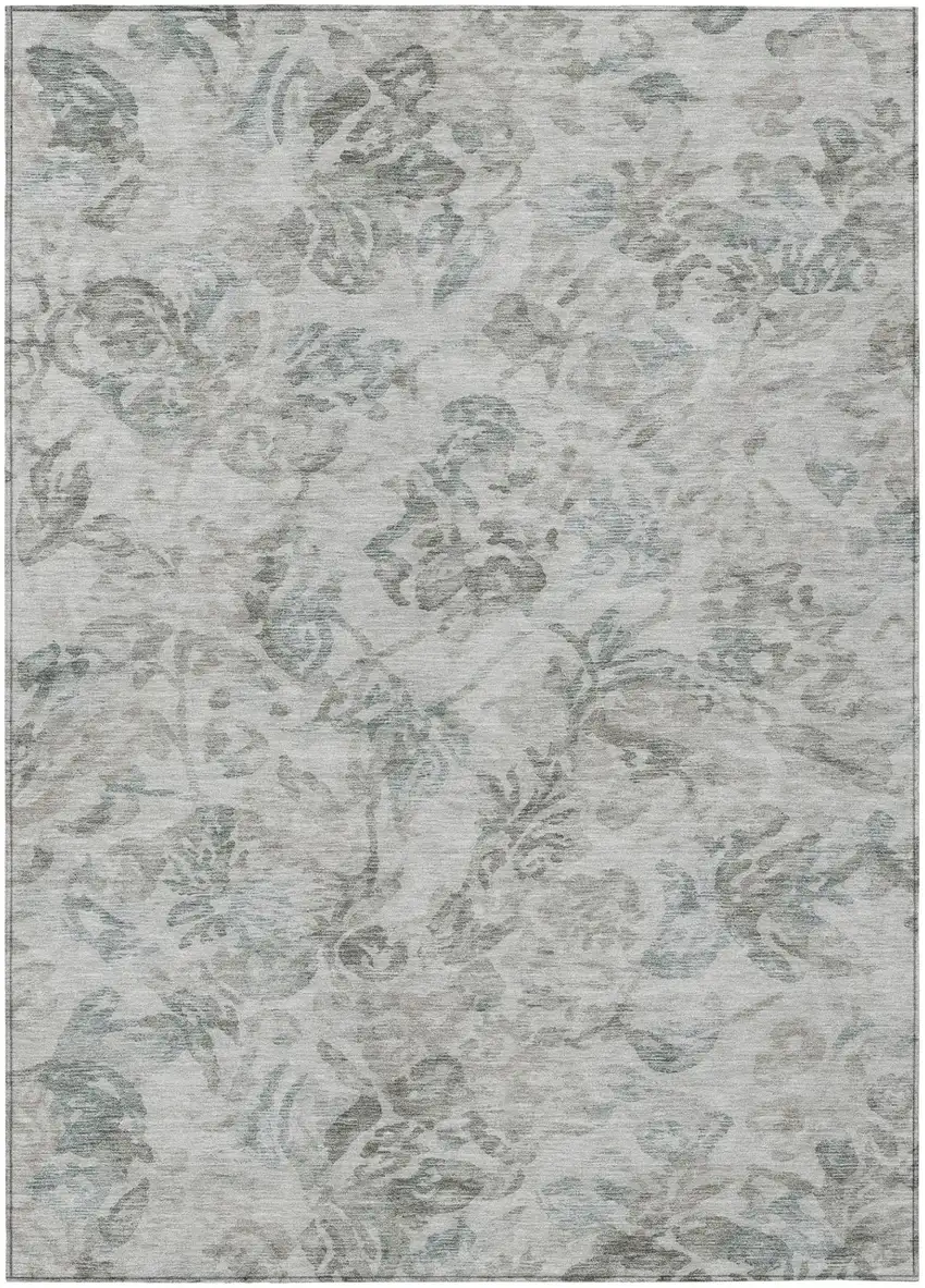 Taupe And Brown Floral Washable Indoor Outdoor Area Rug Photo 2