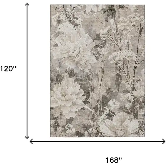 Taupe And Brown Floral Washable Indoor Outdoor Area Rug Photo 6