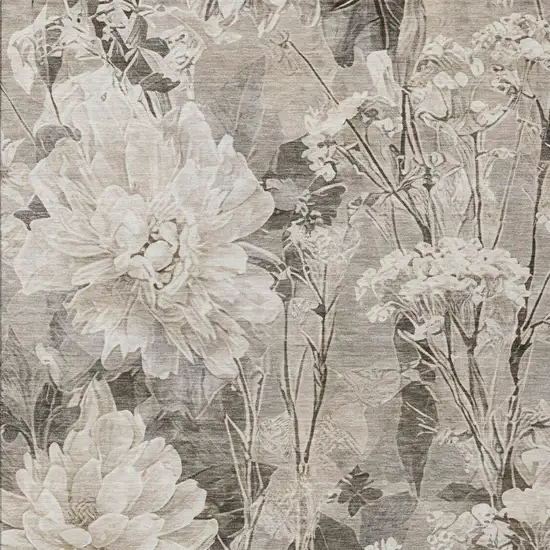 Taupe And Brown Floral Washable Indoor Outdoor Area Rug Photo 2