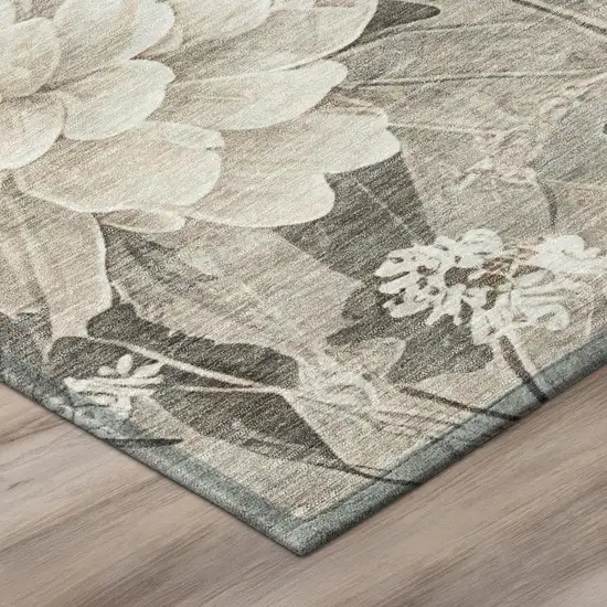 Taupe And Brown Floral Washable Indoor Outdoor Area Rug Photo 4