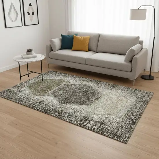 Taupe And Brown Geometric Washable Area Rug With UV Protection Photo 2