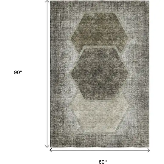 Taupe And Brown Geometric Washable Area Rug With UV Protection Photo 6