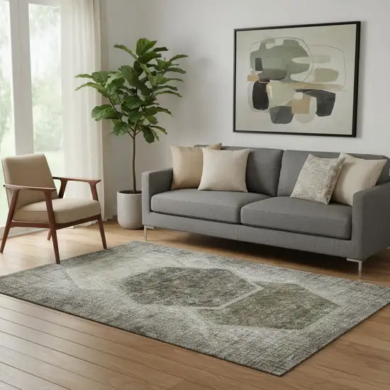 Taupe And Brown Geometric Washable Area Rug With UV Protection Photo 1