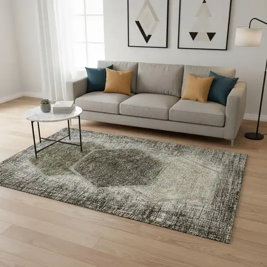 Taupe And Brown Geometric Washable Area Rug With UV Protection Photo 3