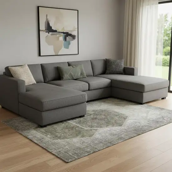 Taupe And Brown Geometric Washable Area Rug With UV Protection Photo 1