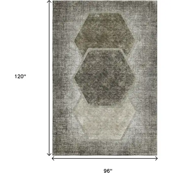 Taupe And Brown Geometric Washable Area Rug With UV Protection Photo 3