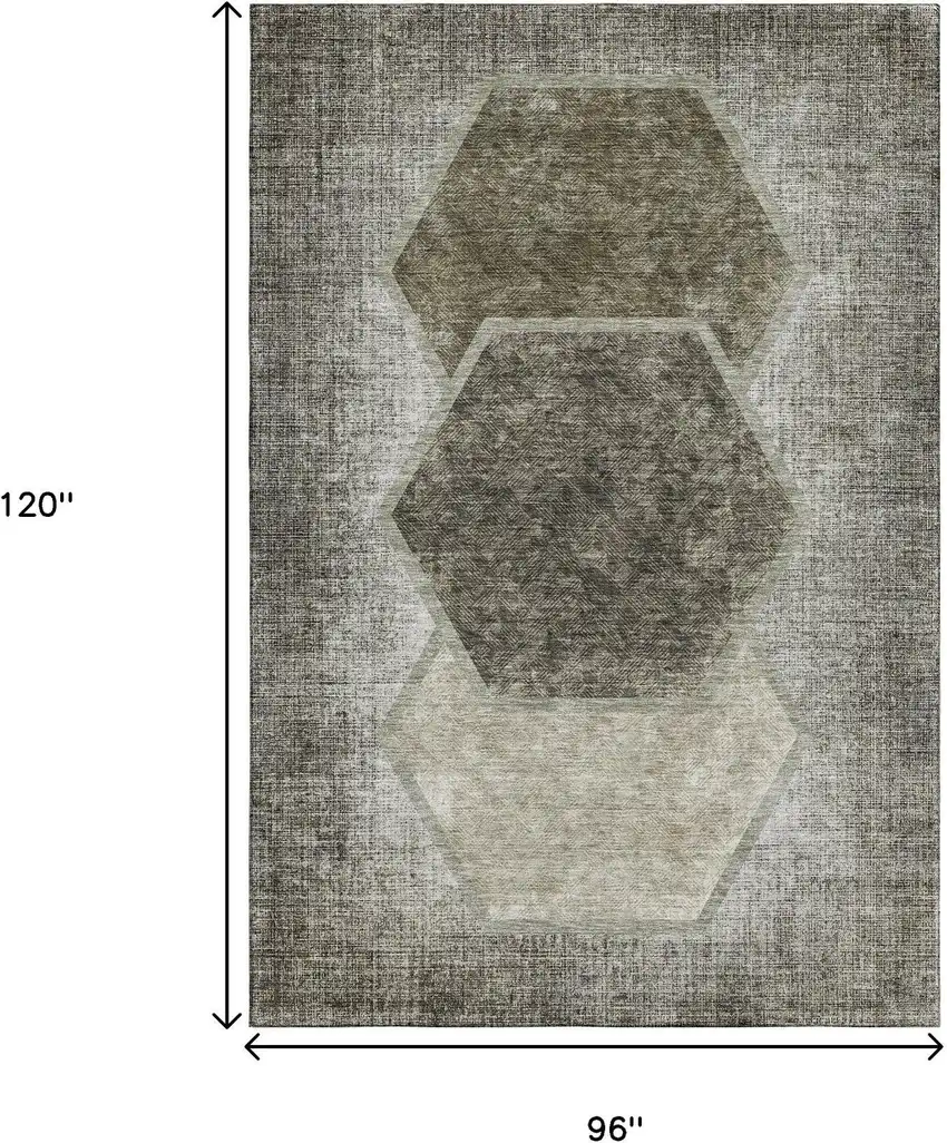 Taupe And Brown Geometric Washable Area Rug With UV Protection Photo 3