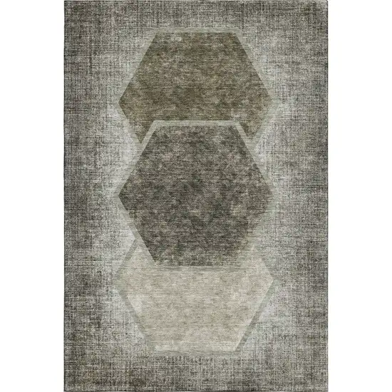 Taupe And Brown Geometric Washable Area Rug With UV Protection Photo 2