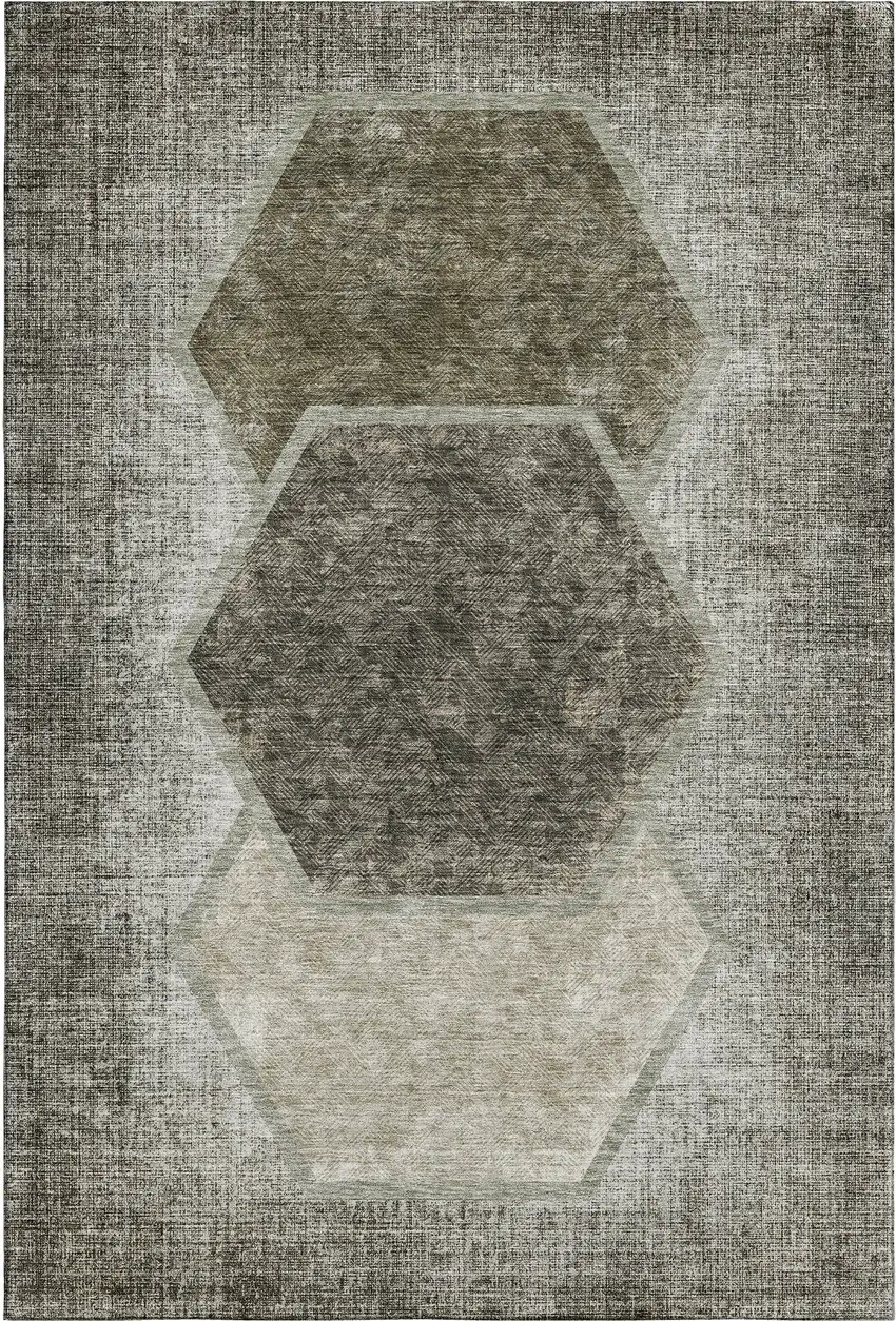 Taupe And Brown Geometric Washable Area Rug With UV Protection Photo 2