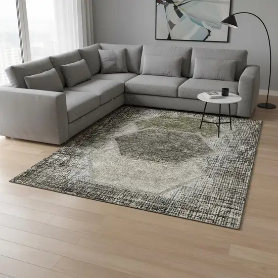 Taupe And Brown Geometric Washable Area Rug With UV Protection Photo 1