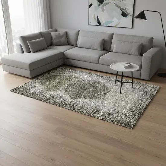 Taupe And Brown Geometric Washable Area Rug With UV Protection Photo 3