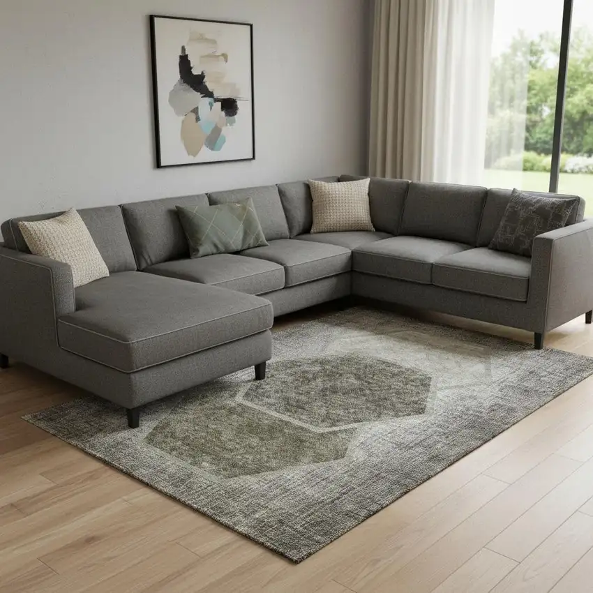 Taupe And Brown Geometric Washable Area Rug With UV Protection Photo 1