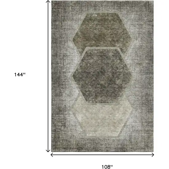 Taupe And Brown Geometric Washable Area Rug With UV Protection Photo 4