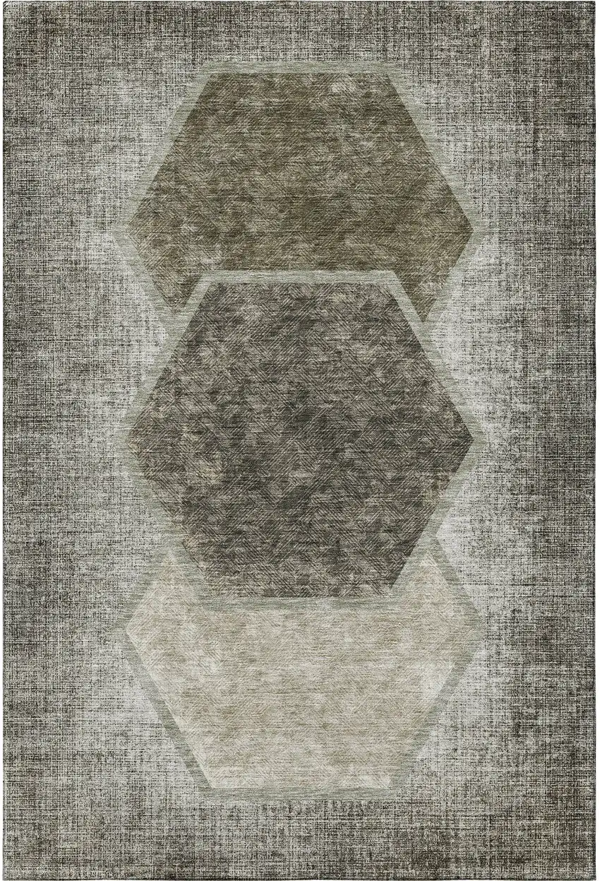 Taupe And Brown Geometric Washable Area Rug With UV Protection Photo 4