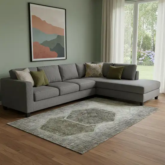 Taupe And Brown Geometric Washable Area Rug With UV Protection Photo 1