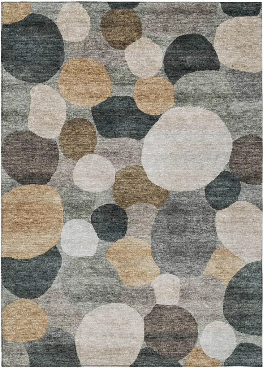 Taupe And Brown Geometric Washable Indoor Outdoor Area Rug Photo 1