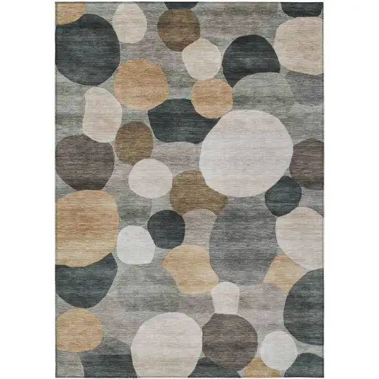 Taupe And Brown Geometric Washable Indoor Outdoor Area Rug Photo 1