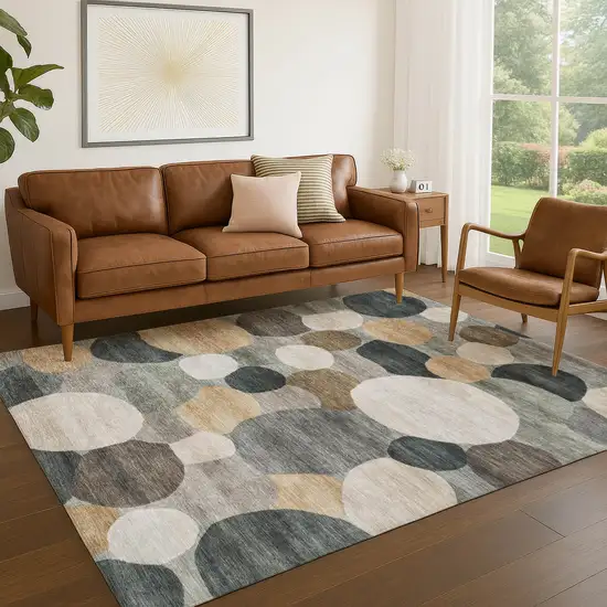 Taupe And Brown Geometric Washable Indoor Outdoor Area Rug Photo 5