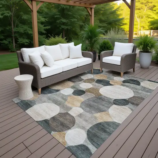 Taupe And Brown Geometric Washable Indoor Outdoor Area Rug Photo 7