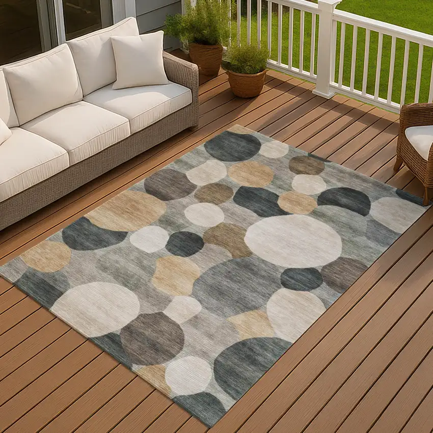 Taupe And Brown Geometric Washable Indoor Outdoor Area Rug Photo 4