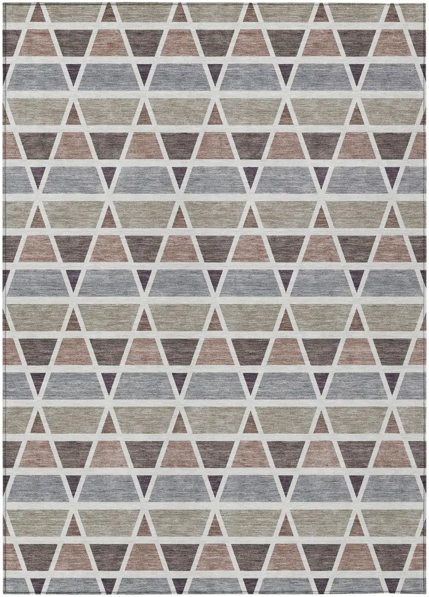 Taupe And Brown Geometric Washable Indoor Outdoor Area Rug Photo 2