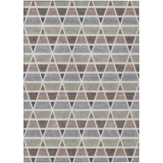 Taupe And Brown Geometric Washable Indoor Outdoor Area Rug Photo 2