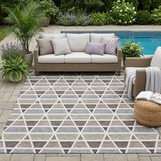 Taupe And Brown Geometric Washable Indoor Outdoor Area Rug Photo 1