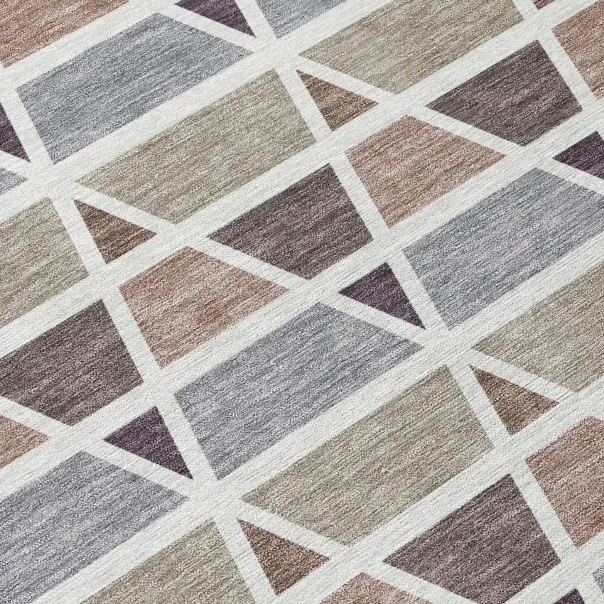 Taupe And Brown Geometric Washable Indoor Outdoor Area Rug Photo 6