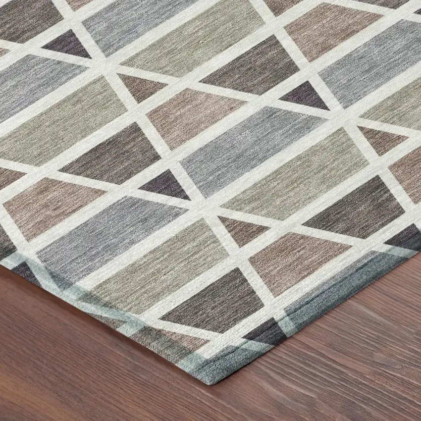 Taupe And Brown Geometric Washable Indoor Outdoor Area Rug Photo 5