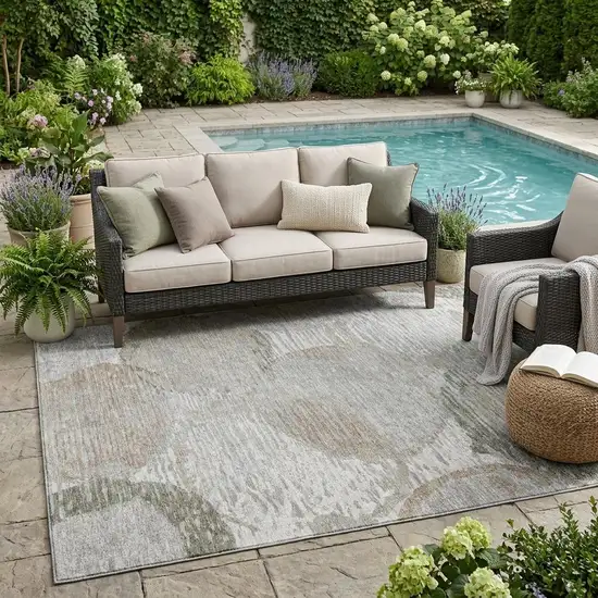 Taupe And Brown Geometric Washable Indoor Outdoor Area Rug Photo 1