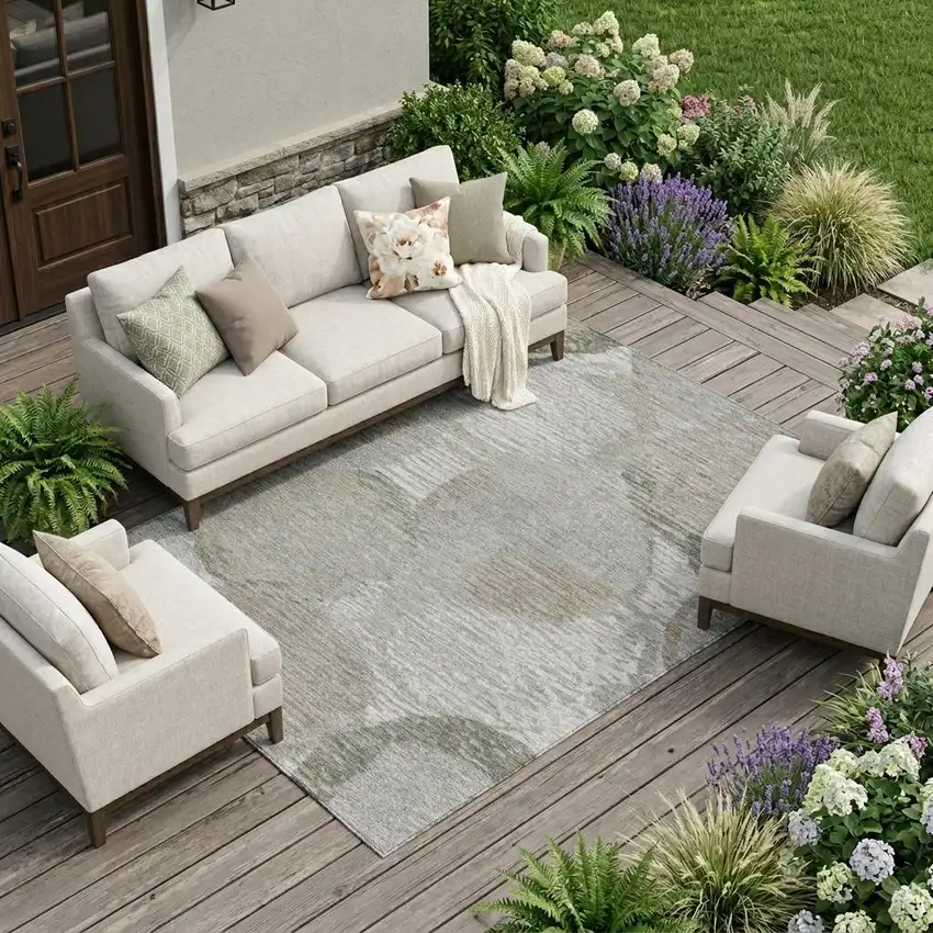 Taupe And Brown Geometric Washable Indoor Outdoor Area Rug Photo 1