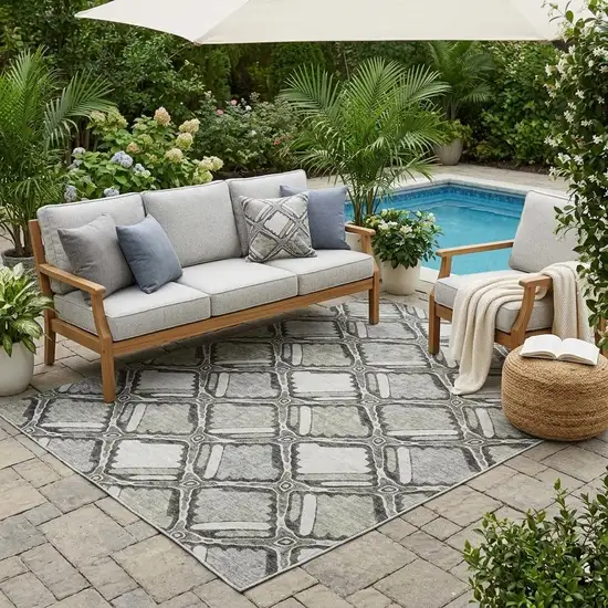 Taupe And Brown Geometric Washable Indoor Outdoor Area Rug Photo 1