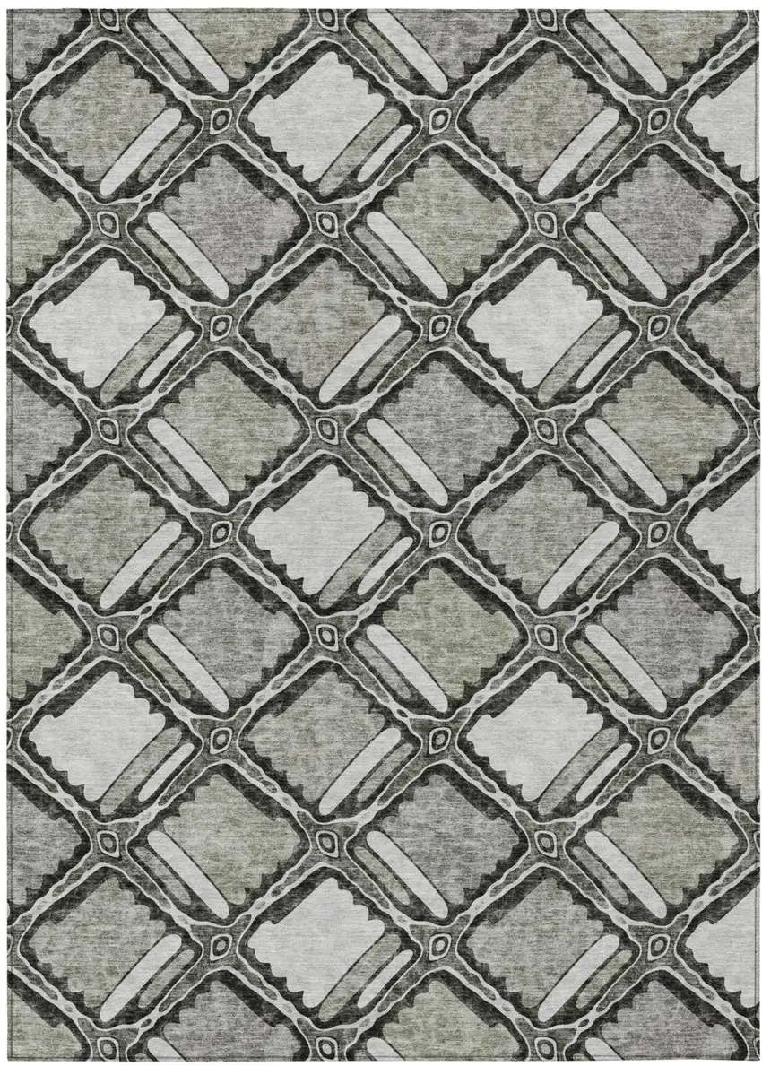 Taupe And Brown Geometric Washable Indoor Outdoor Area Rug Photo 2